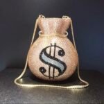 Dollar Sign Money Bag Crystal Clutch